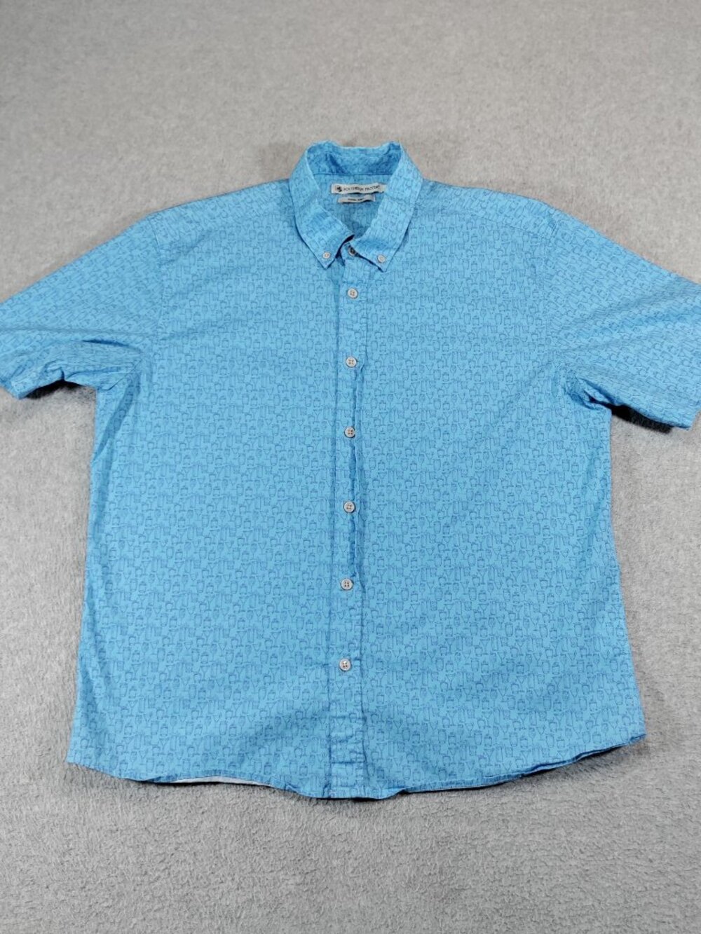Southern Proper Social Shirt Mens L Blue Cocktail Print Button Front